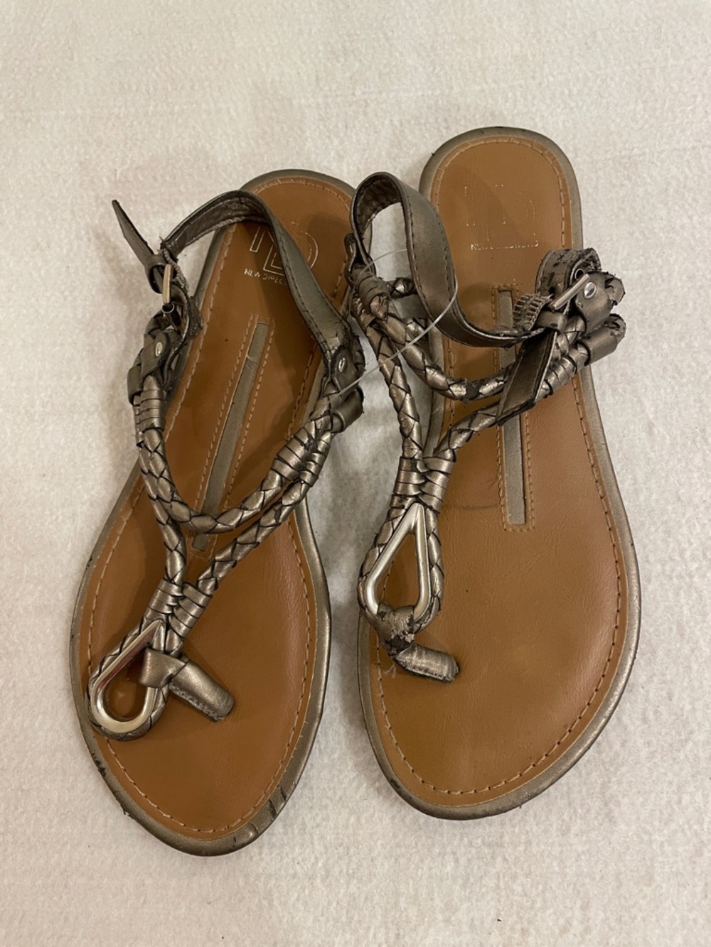 new directions Bronze Braided Thong Sandals - Women